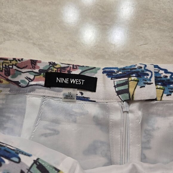 Nine West Pencil Skirt Womens Size 10 Nautical Print Preppy Beach Linen Coastal - Picture 7 of 13